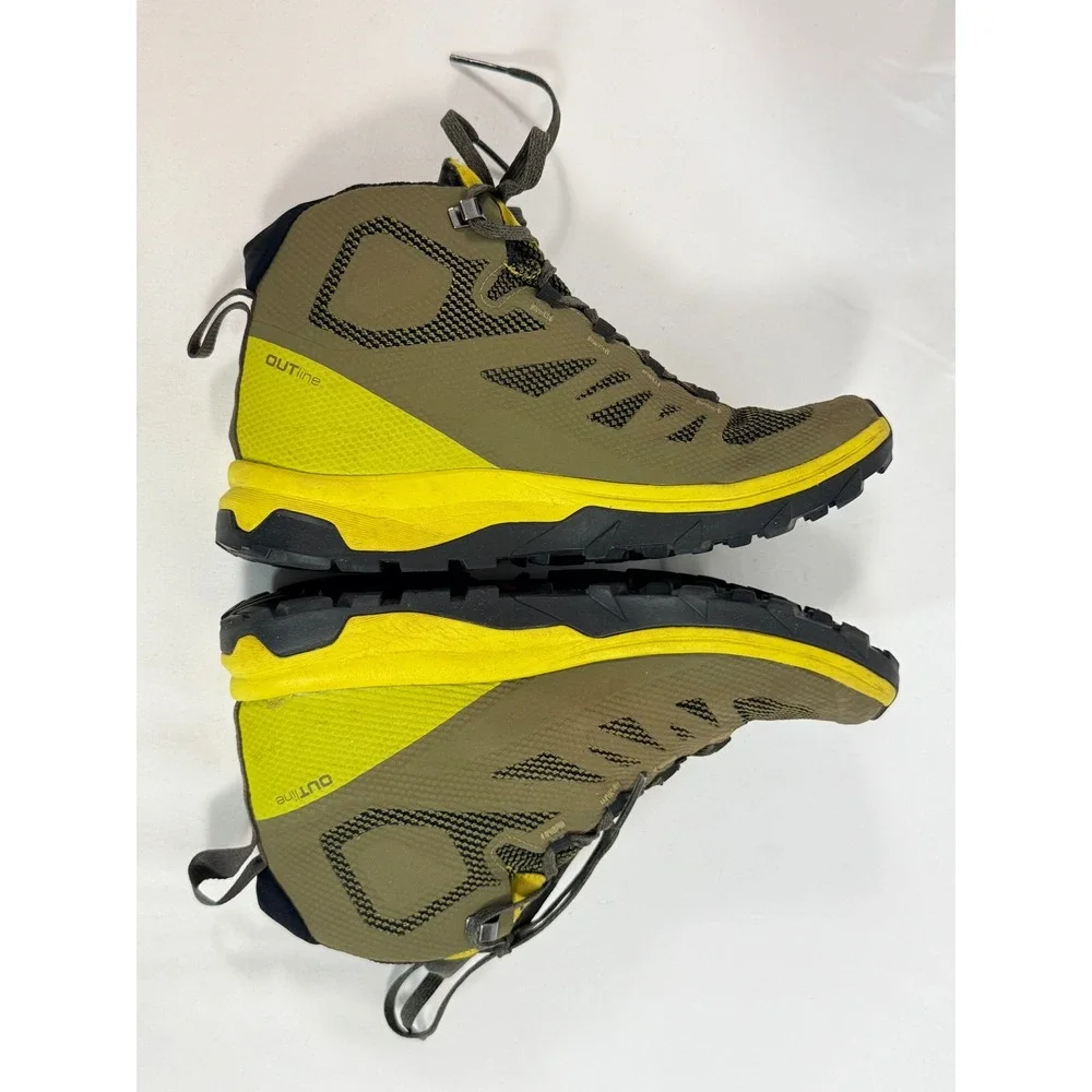 Salomon OutLine Mid GTX Hiking Boots Olive Green Yellow Gore-Tex 406793 Mens 7